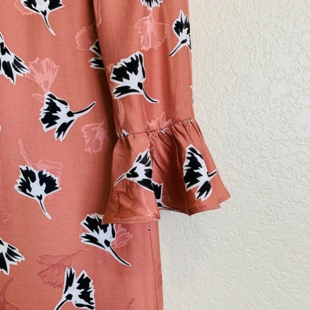 Rebecca Taylor coral pink silk dress Ikat Paintbrush ruffle dress size 0 - Picture 7 of 14